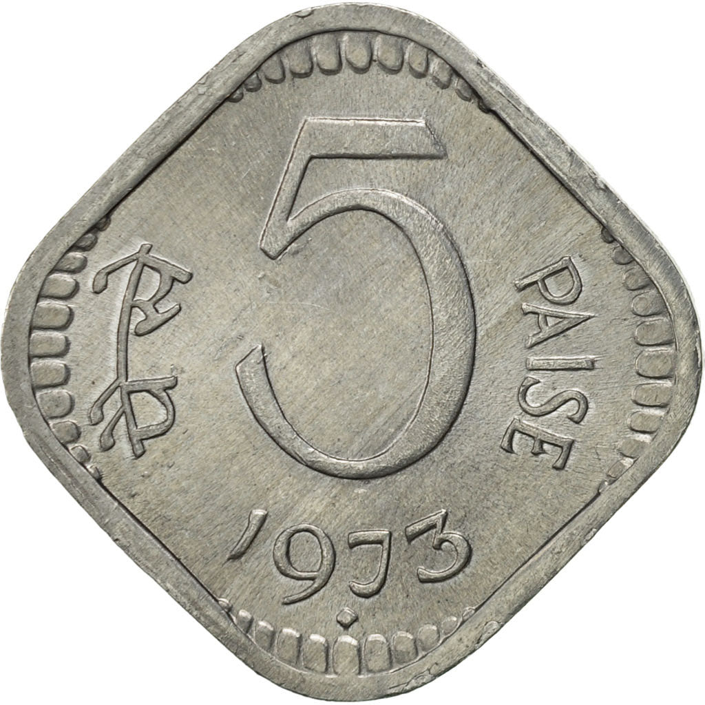 Coin, INDIA-REPUBLIC, 5 Paise, 1973, AU(55-58), Aluminum, KM:18.6