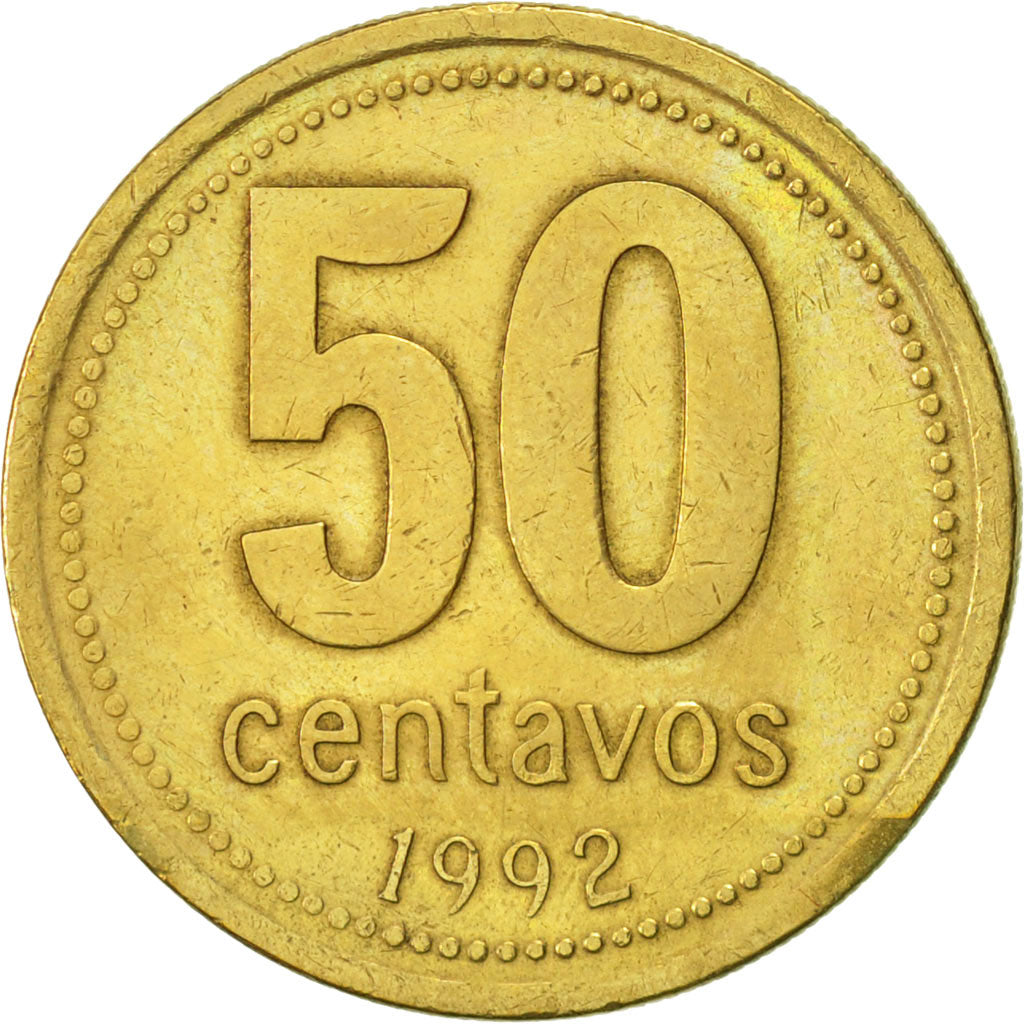Moneda, Argentina, 50 Centavos, 1992, Buenos Aires, MBC+, Aluminio - bronce