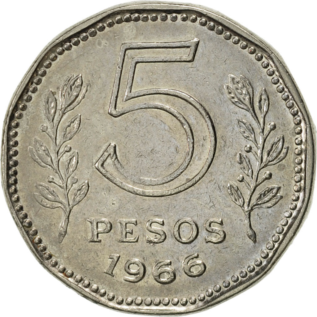 Coin, Argentina, 5 Pesos, 1966, AU(55-58), Nickel Clad Steel, KM:59