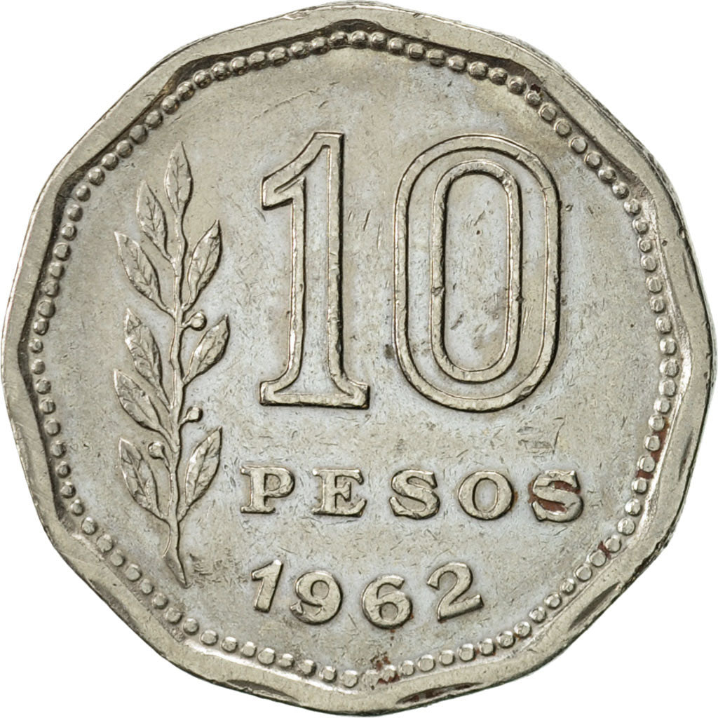Moneta, Argentina, 10 Pesos, 1962, SPL-, Acciaio ricoperto in nichel, KM:60