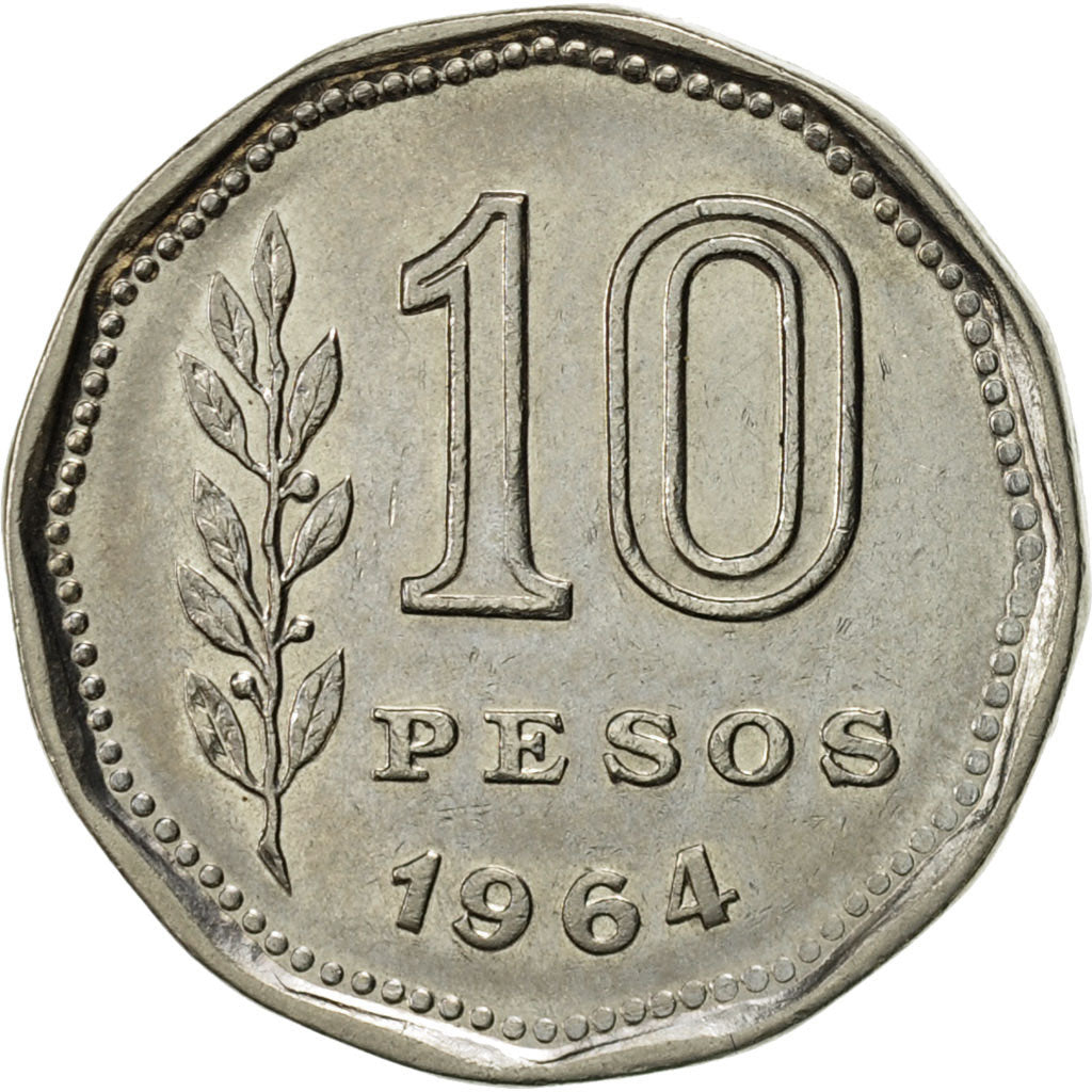 Moneta, Argentina, 10 Pesos, 1964, SPL-, Acciaio ricoperto in nichel, KM:60