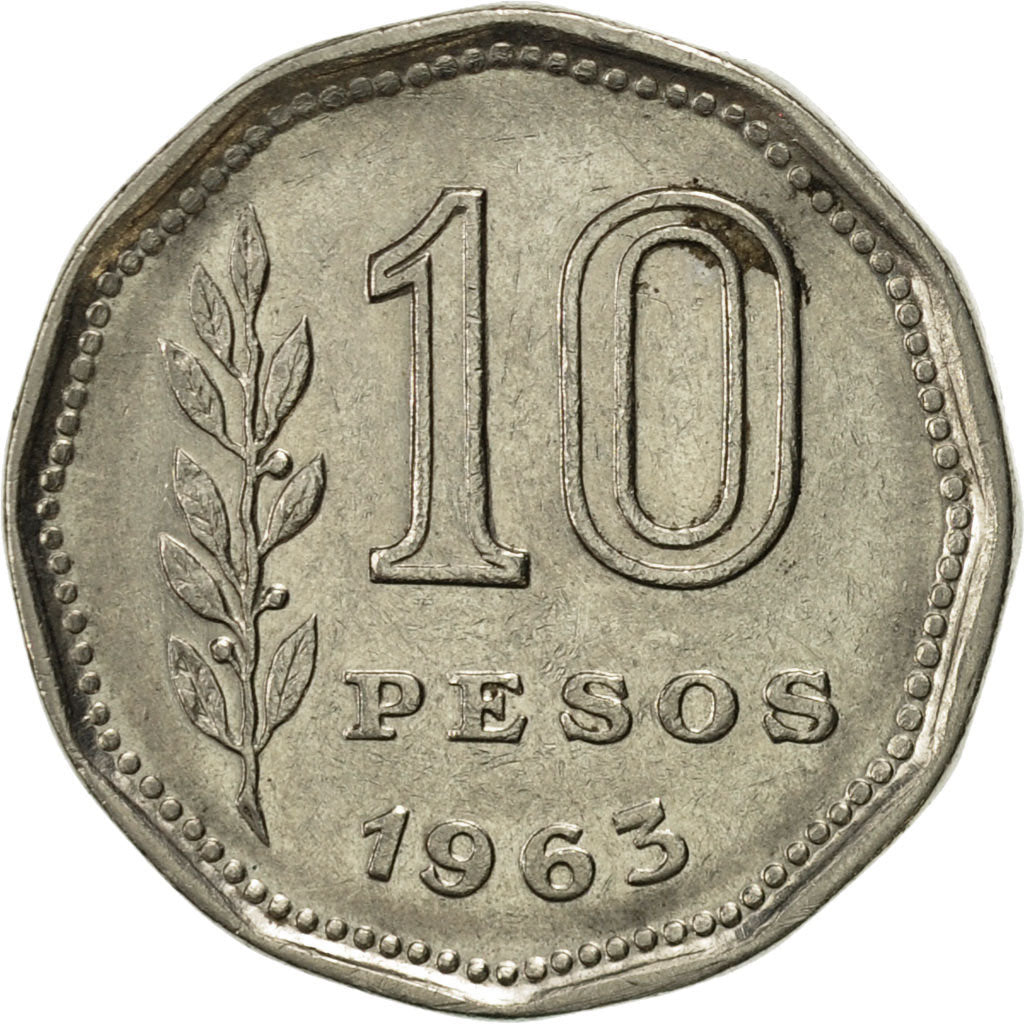 Moneta, Argentina, 10 Pesos, 1963, SPL-, Acciaio ricoperto in nichel, KM:60