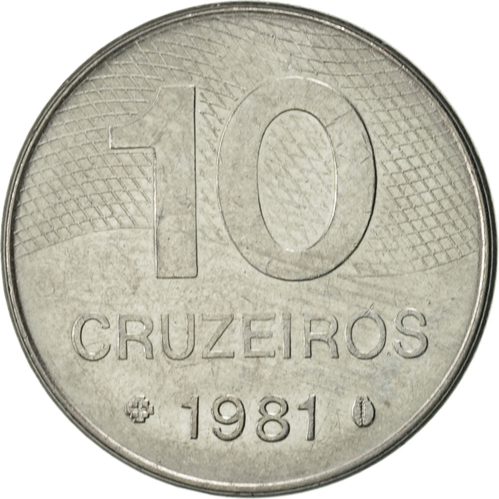 Coin, Brazil, 10 Cruzeiros, 1981, AU(55-58), Stainless Steel, KM:592.1