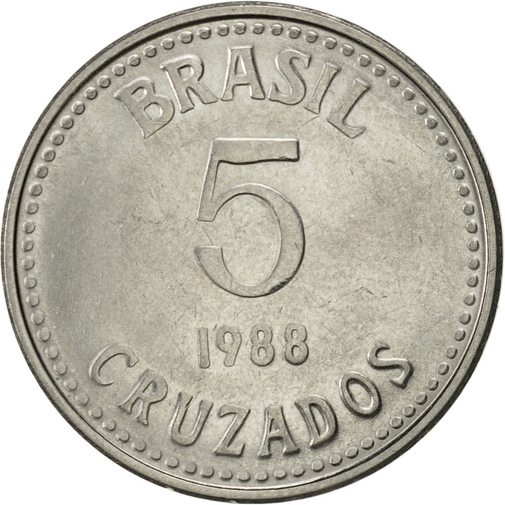 Moneta, Brasile, 5 Cruzados, 1988, SPL-, Acciaio inossidabile, KM:606