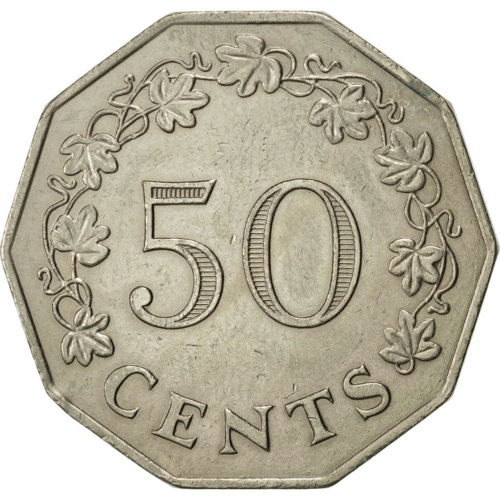Coin, Malta, 50 Cents, 1972, British Royal Mint, AU(55-58), Copper-nickel, KM:12