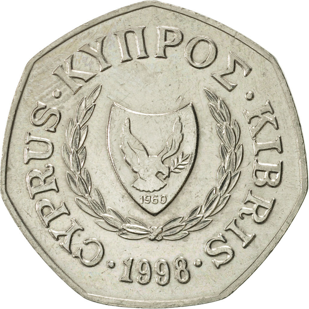 Coin, Cyprus, 50 Cents, 1998, AU(55-58), Copper-nickel, KM:66