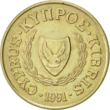 Coin, Cyprus, 20 Cents, 1991, AU(55-58), Nickel-brass, KM:62.2