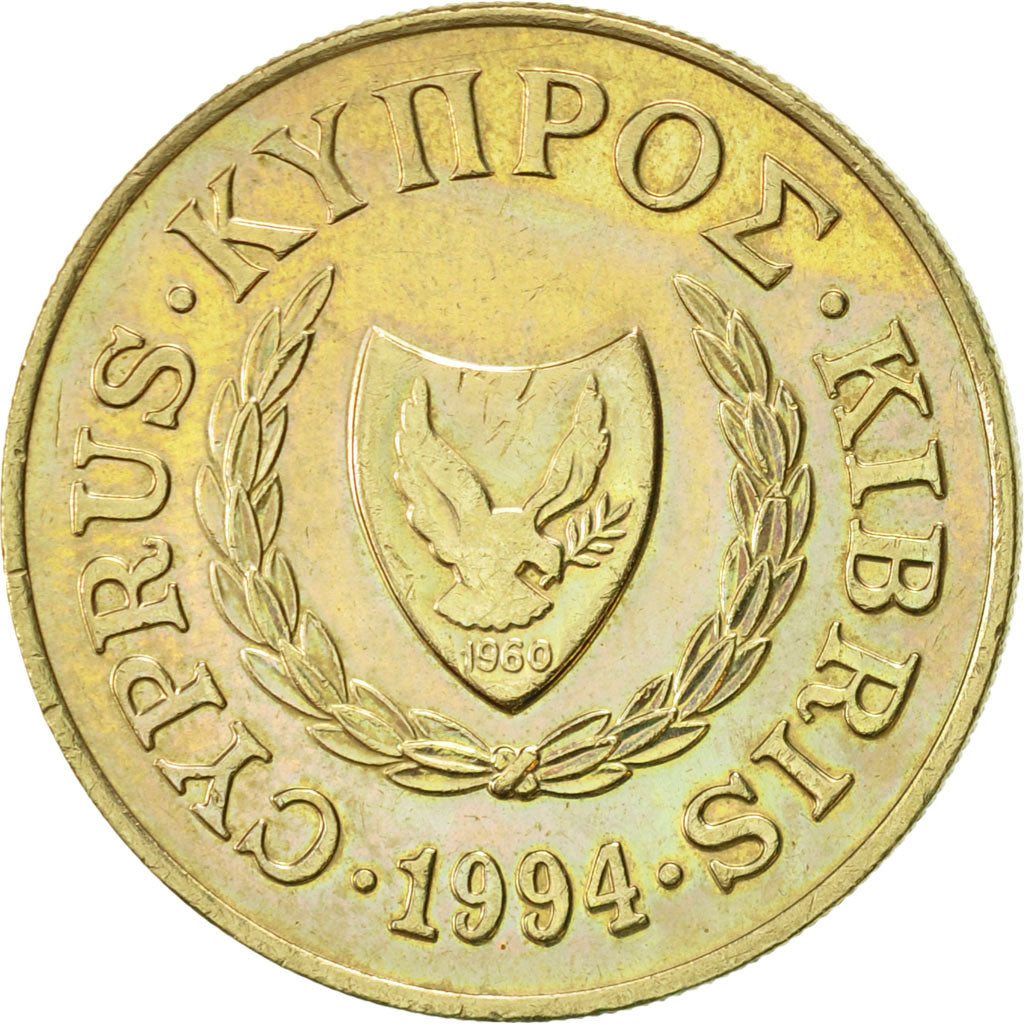 Coin, Cyprus, 20 Cents, 1994, AU(55-58), Nickel-brass, KM:62.2