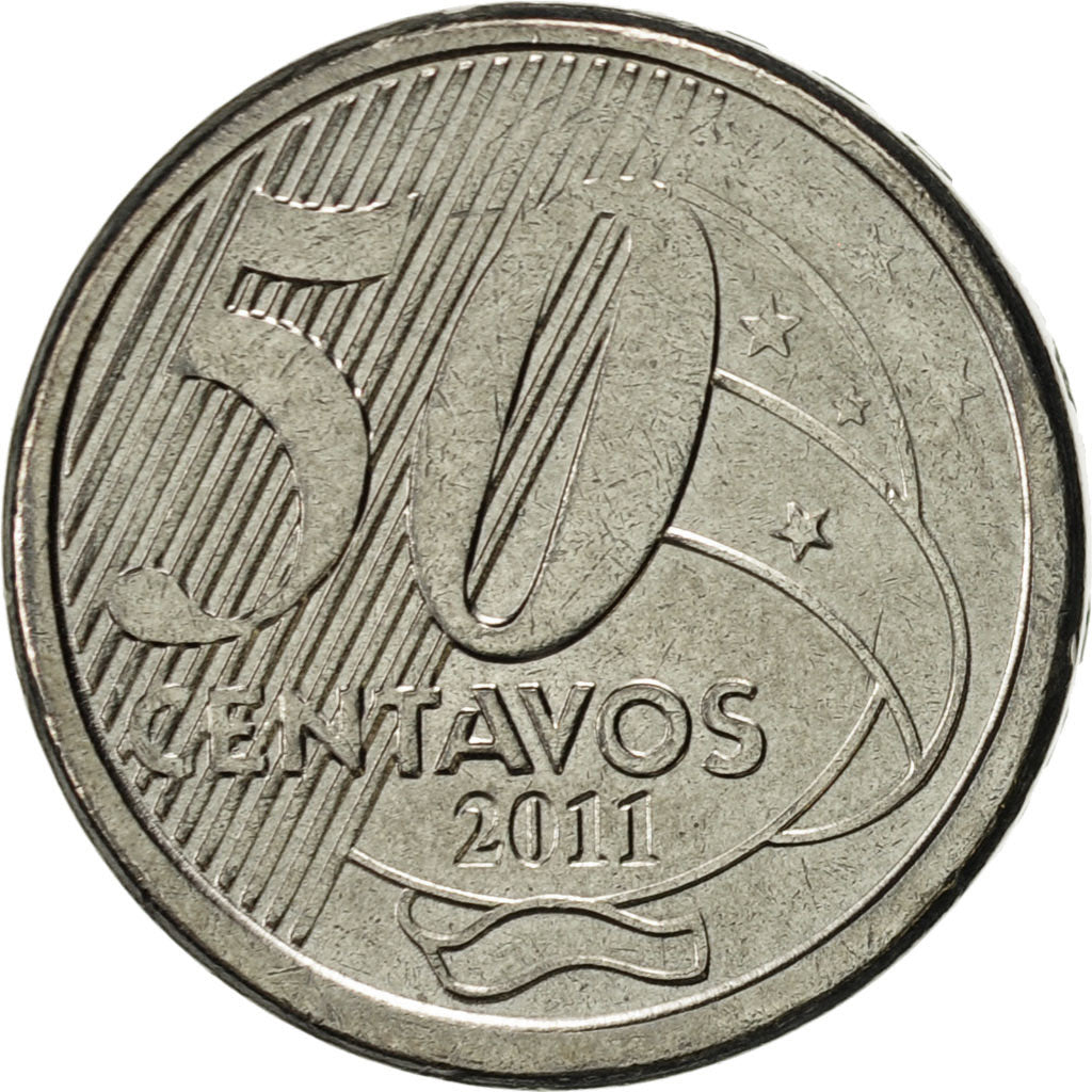 Coin, Brazil, 50 Centavos, 2011, AU(55-58), Stainless Steel, KM:651a