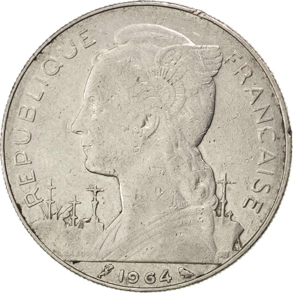 REUNION, 100 Francs, 1964, KM #13, EF(40-45), Nickel, 26.5, 8.54
