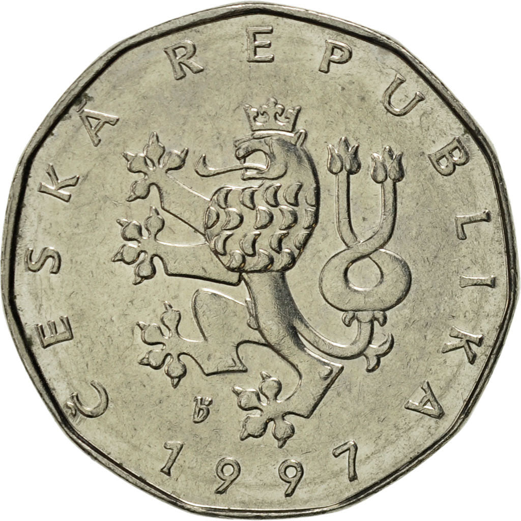 Moneta, Repubblica Ceca, 2 Koruny, 1997, SPL-, Acciaio placcato nichel, KM:9