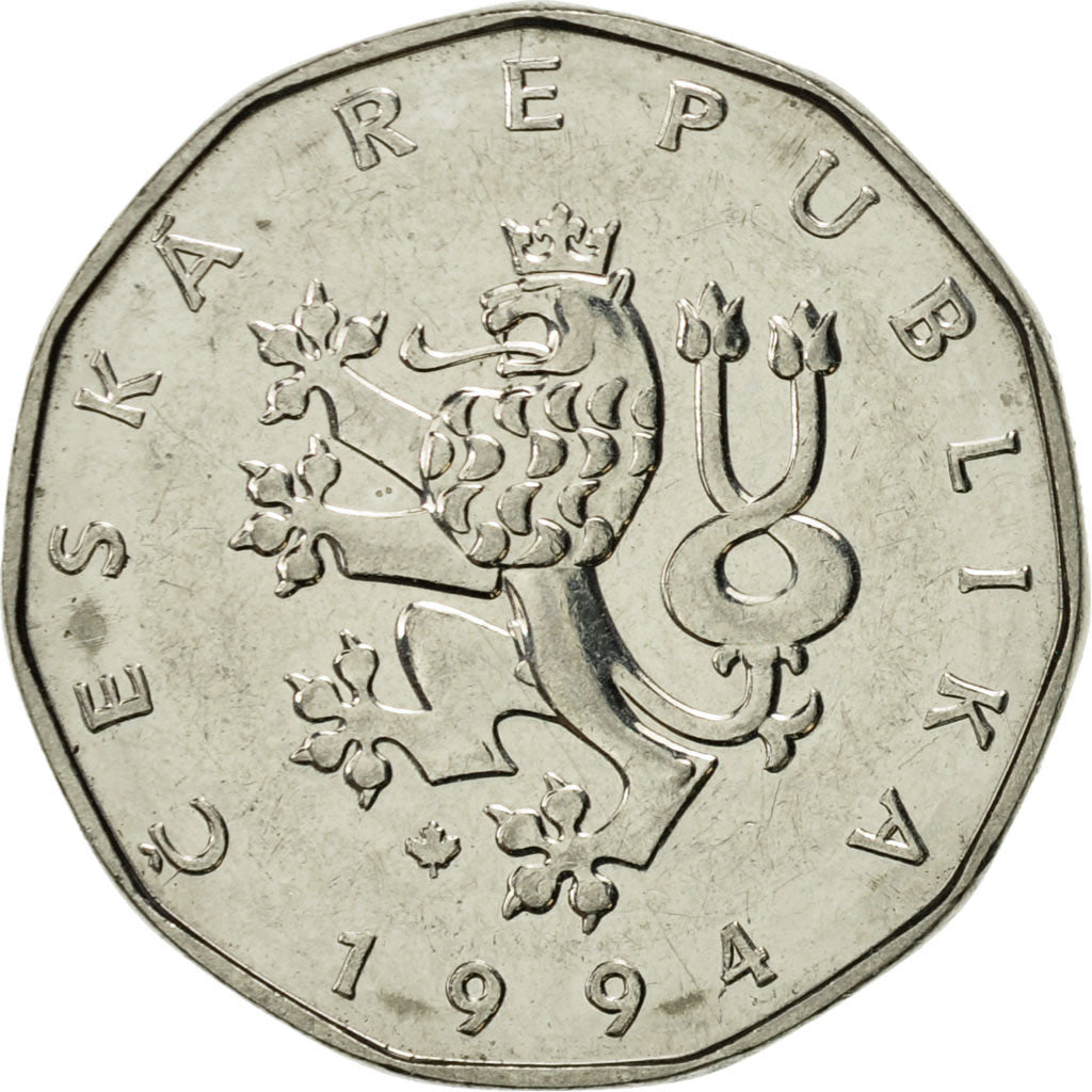 Münze, Tschechische Republik, 2 Koruny, 1994, VZ, Nickel plated steel, KM:9