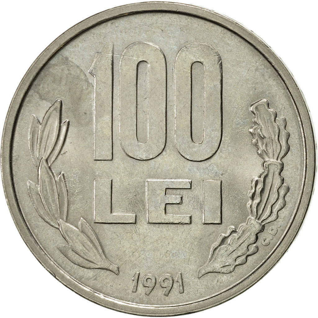 Coin, Romania, 100 Lei, 1991, AU(55-58), Nickel plated steel, KM:111