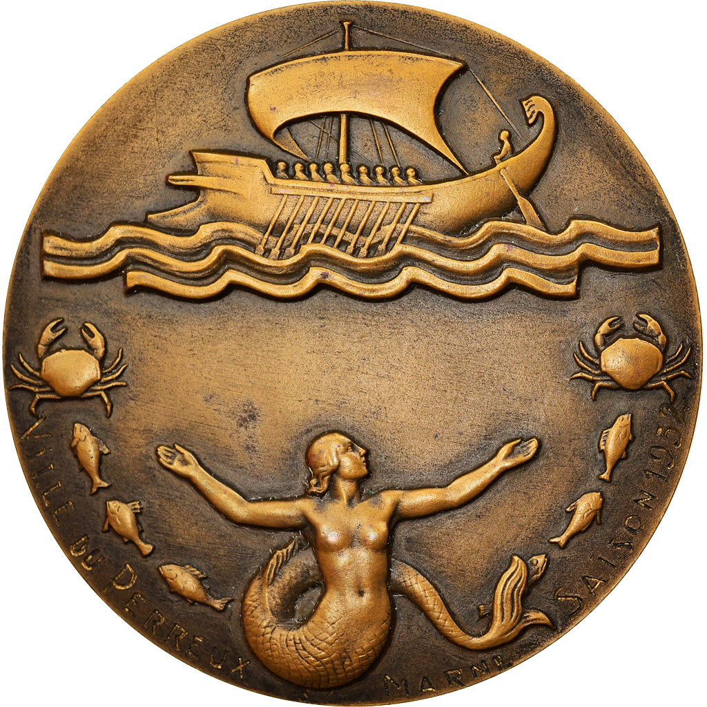 France, Médaille, Art Déco, Ville de Perreux, Marne, 1952, Guiraud, SUP