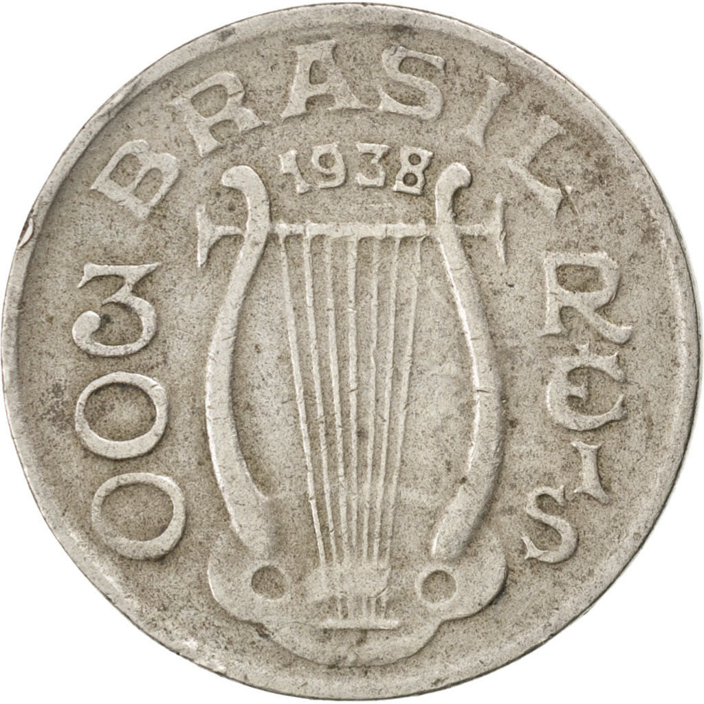 BRAZIL, 300 Reis, 1938, KM #538, EF(40-45), Copper-Nickel, 25.2, 7.89