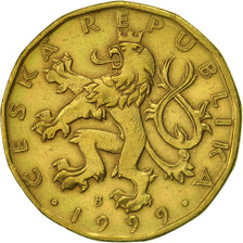 Münze, Tschechische Republik, 20 Korun, 1999, SS+, Brass plated steel, KM:5