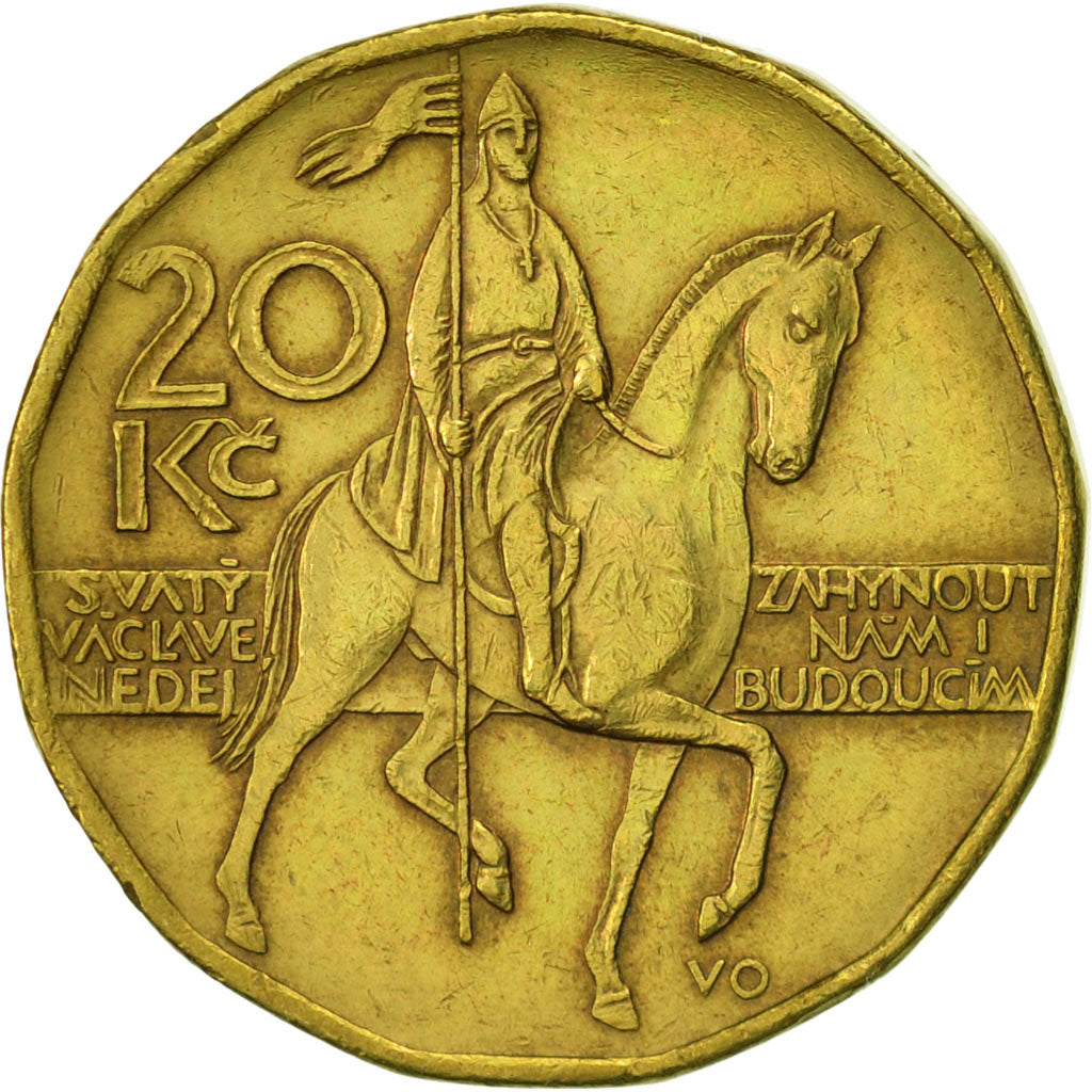 Münze, Tschechische Republik, 20 Korun, 1999, SS+, Brass plated steel, KM:5