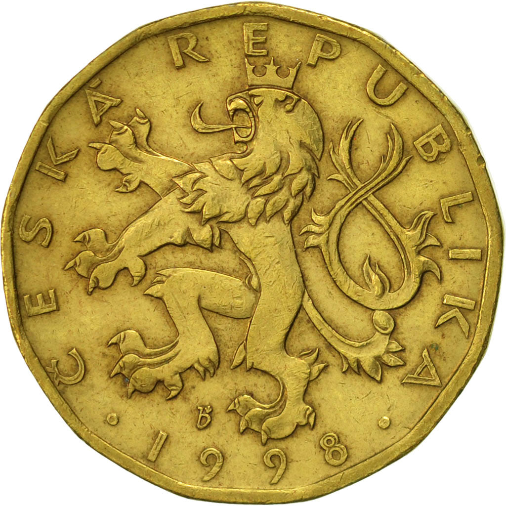 Coin, Czech Republic, 20 Korun, 1998, AU(50-53), Brass plated steel, KM:5