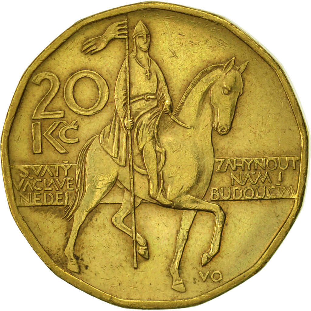 Coin, Czech Republic, 20 Korun, 1998, AU(50-53), Brass plated steel, KM:5
