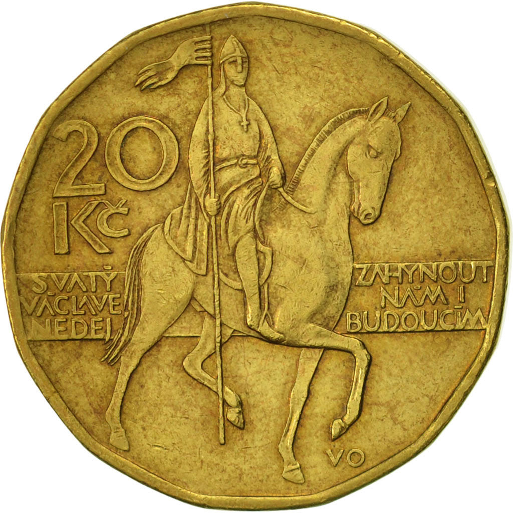 Coin, Czech Republic, 20 Korun, 1997, AU(50-53), Brass plated steel, KM:5