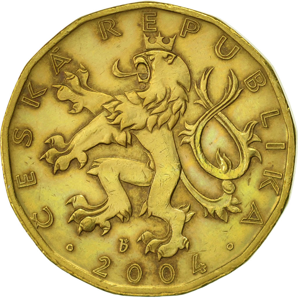 Coin, Czech Republic, 20 Korun, 2004, AU(50-53), Brass plated steel, KM:5