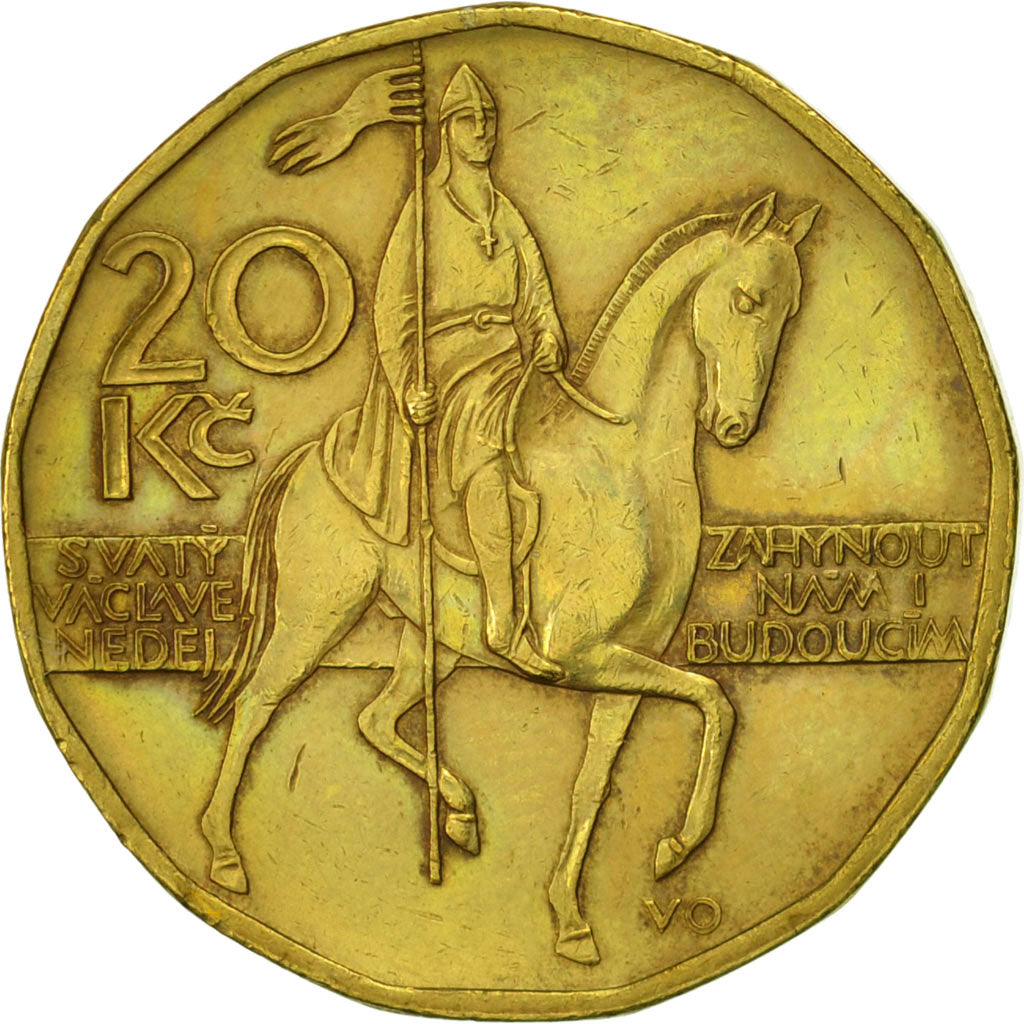Coin, Czech Republic, 20 Korun, 2004, AU(50-53), Brass plated steel, KM:5