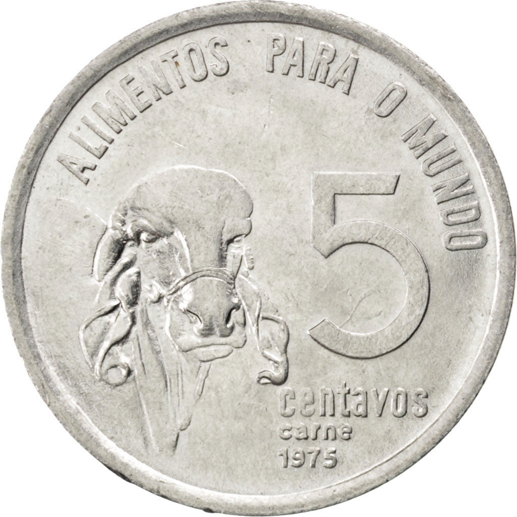 BRAZIL, 5 Centavos, 1975, KM #587.1, MS(63), Stainless Steel, 21, 2.61