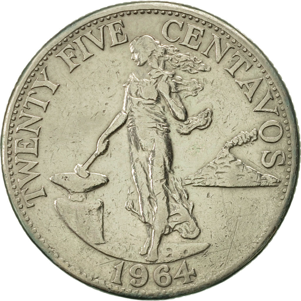 Coin, Philippines, 25 Centavos, 1964, EF(40-45), Copper-Nickel-Zinc, KM:189.1