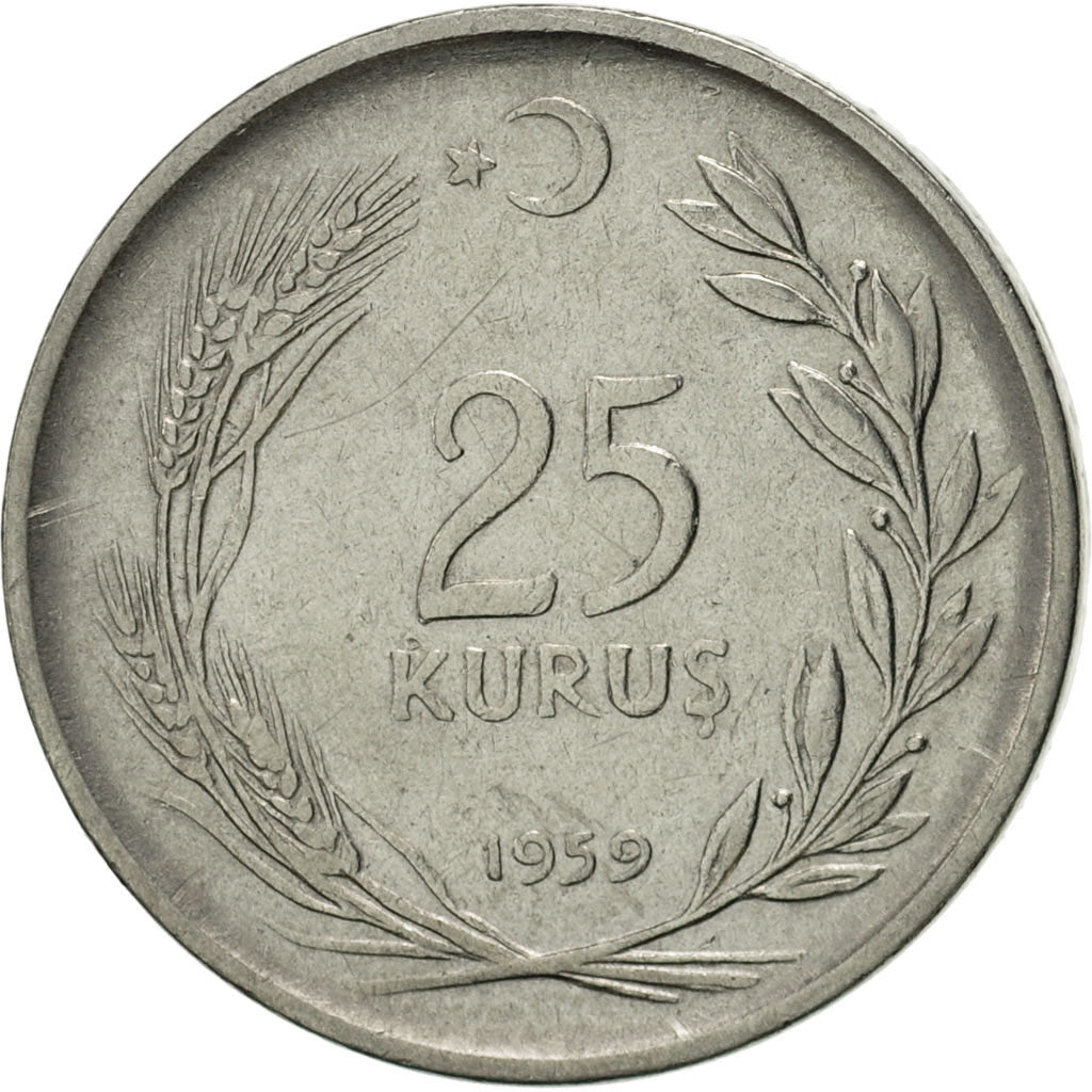 Coin, Turkey, 25 Kurus, 1959, AU(55-58), Stainless Steel, KM:892.1
