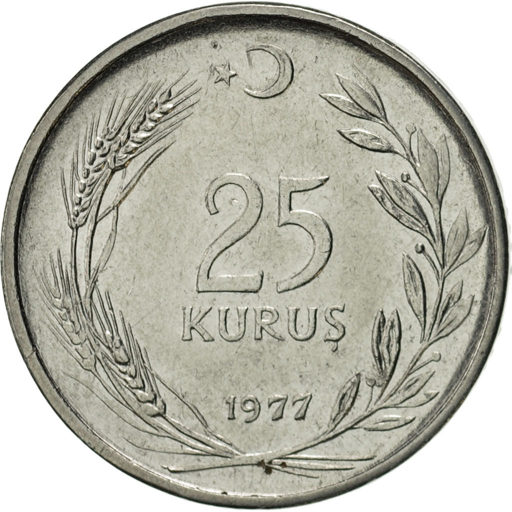 Coin, Turkey, 25 Kurus, 1977, AU(55-58), Stainless Steel, KM:892.3