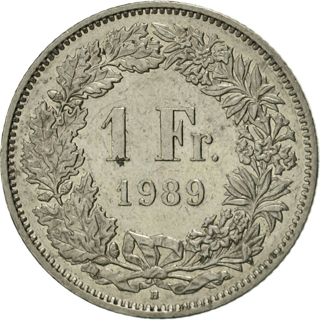 Coin, Switzerland, Franc, 1989, Bern, AU(55-58), Copper-nickel, KM:24a.3