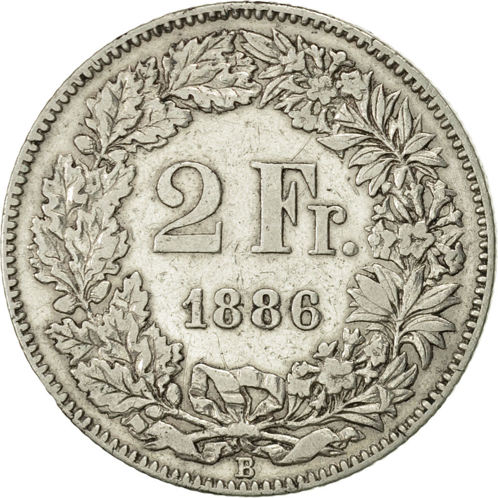 Moneta, Svizzera, 2 Francs, 1886, Bern, BB, Argento, KM:21