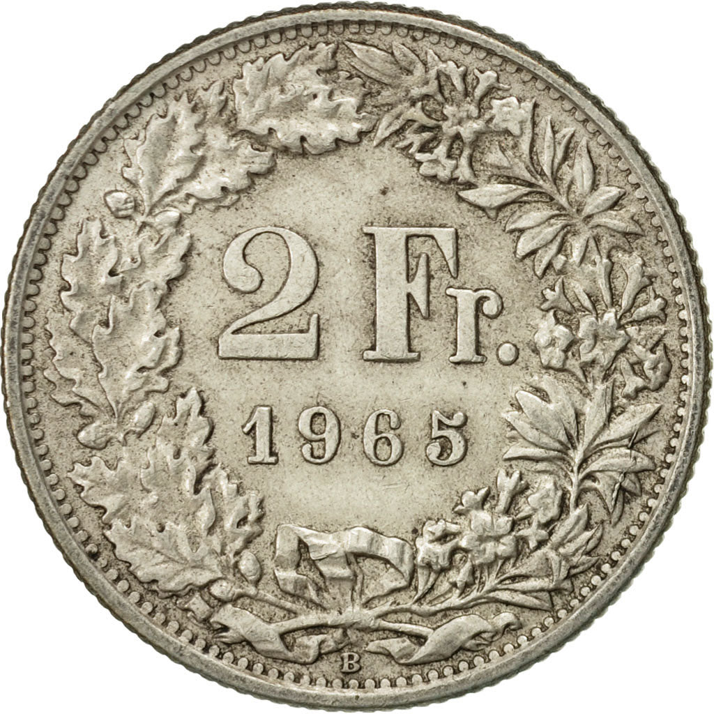 Coin, Switzerland, 2 Francs, 1965, Bern, EF(40-45), Silver, KM:21