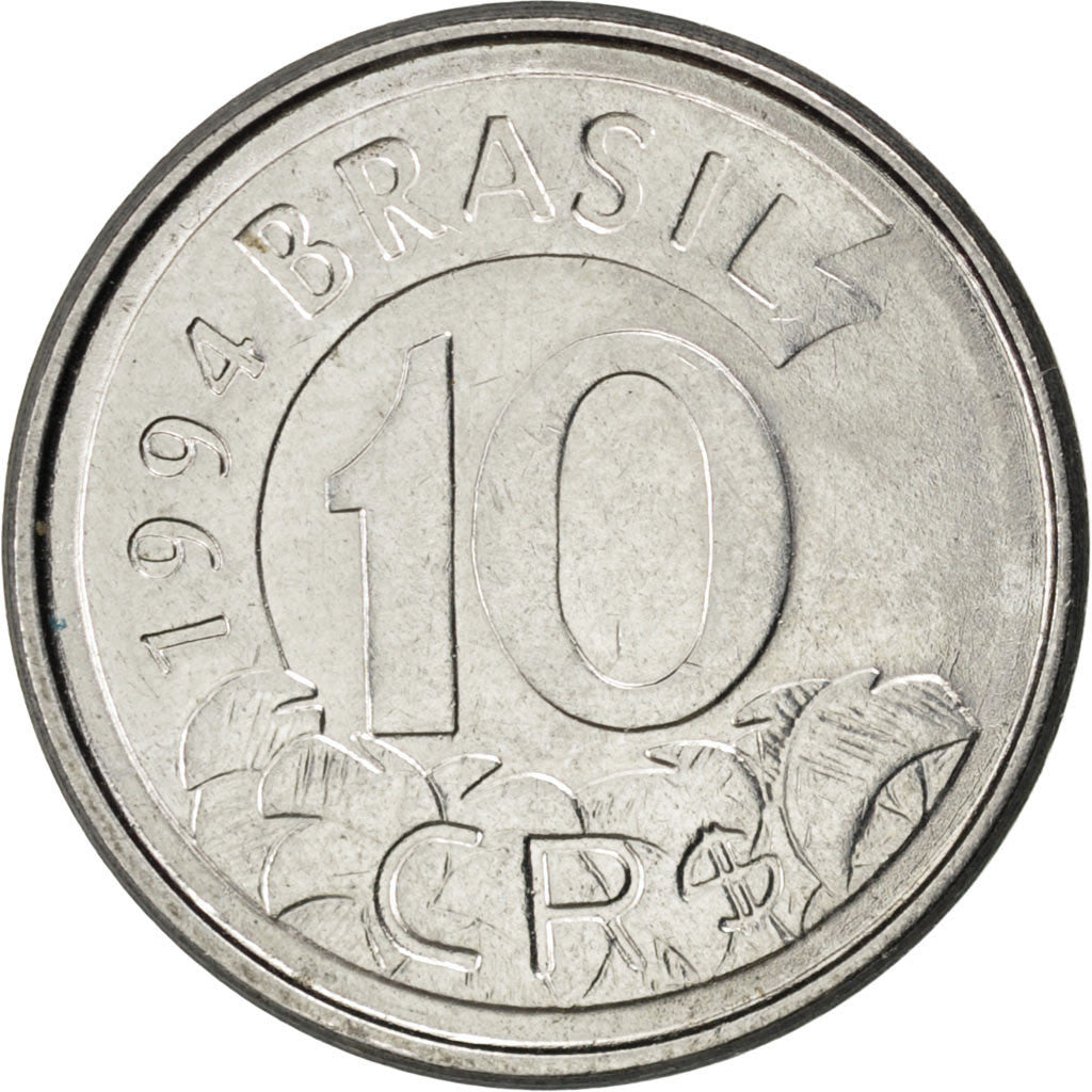 Moneda, Brasil, 10 Cruzeiros Reais, 1994, EBC+, Acero inoxidable, KM:628