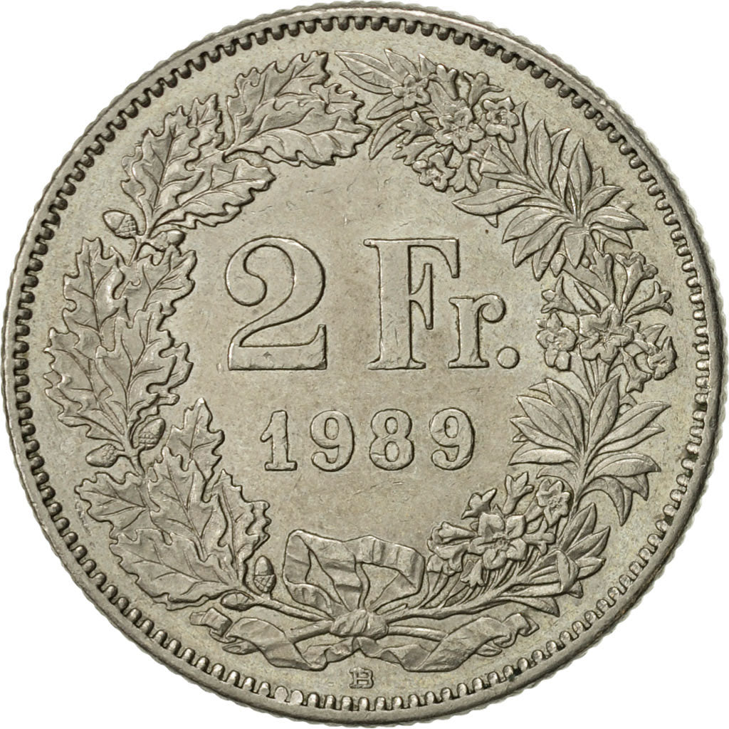 Coin, Switzerland, 2 Francs, 1989, Bern, AU(55-58), Copper-nickel, KM:21a.3