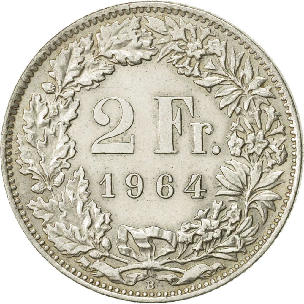 Coin, Switzerland, 2 Francs, 1964, Bern, AU(55-58), Silver, KM:21