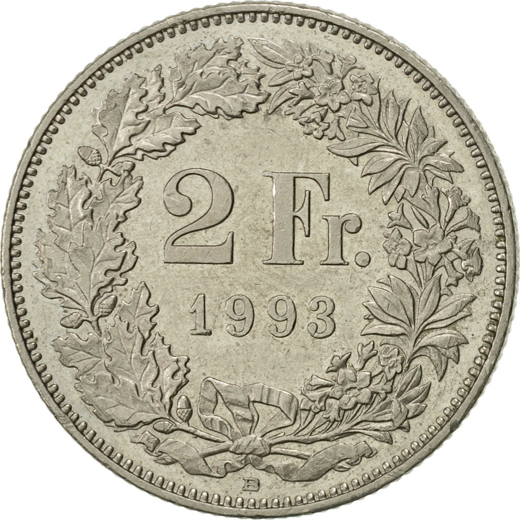Coin, Switzerland, 2 Francs, 1993, Bern, AU(55-58), Copper-nickel, KM:21a.3