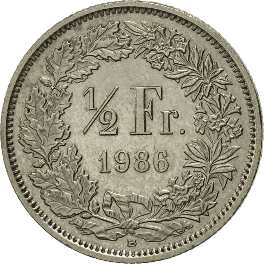 Coin, Switzerland, 1/2 Franc, 1986, Bern, AU(55-58), Copper-nickel, KM:23a.3
