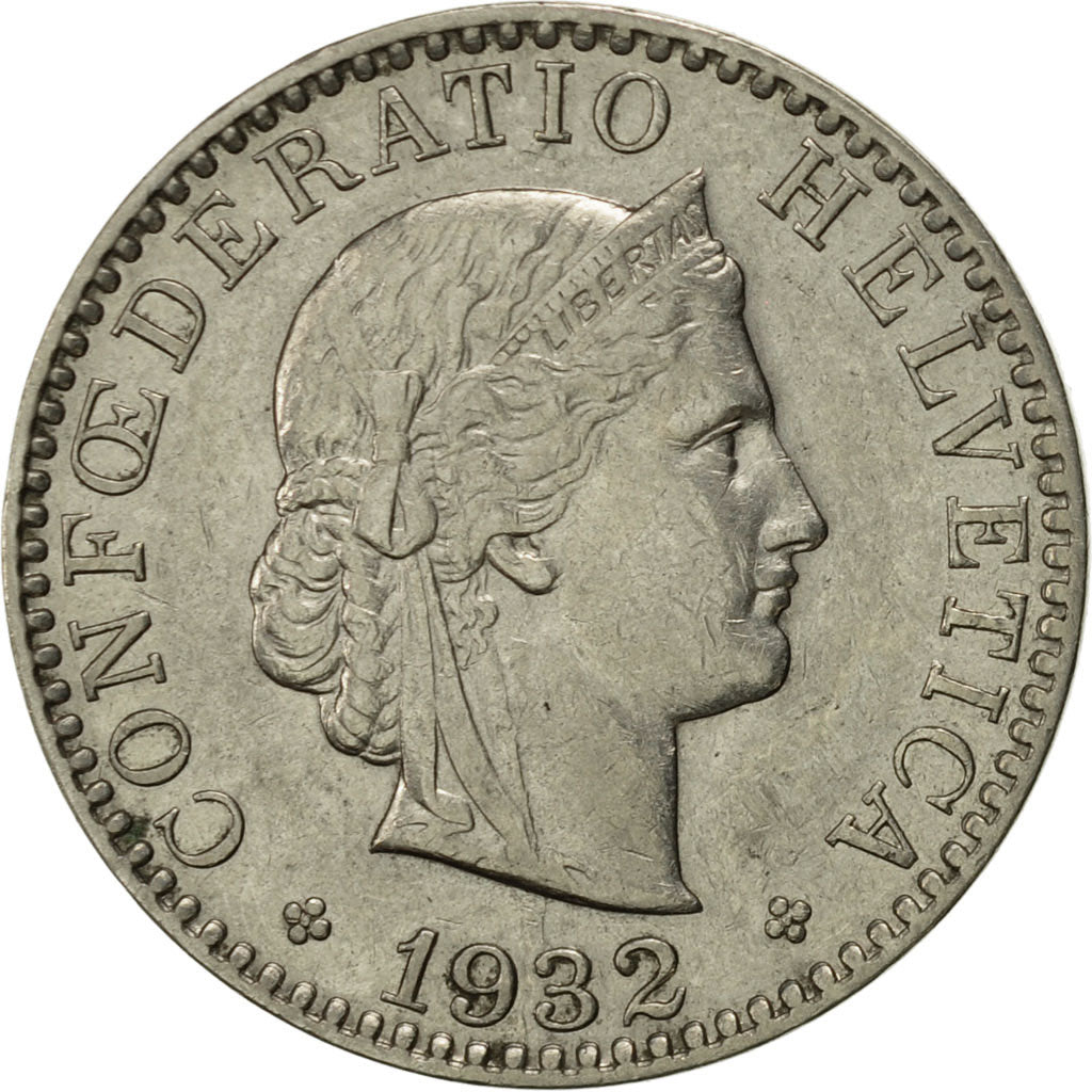 Coin, Switzerland, 20 Rappen, 1932, Bern, AU(55-58), Copper-nickel, KM:29a