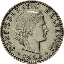 Switzerland, 20 Rappen, 1936, Bern, AU(55-58), Nickel, KM:29