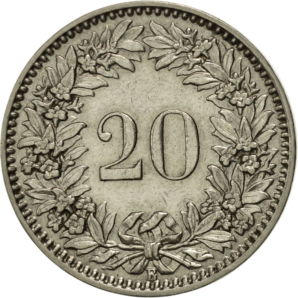 Switzerland, 20 Rappen, 1936, Bern, AU(55-58), Nickel, KM:29