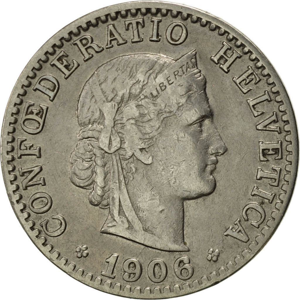 Svizzera, 20 Rappen, 1906, Bern, BB, Nichel, KM:29
