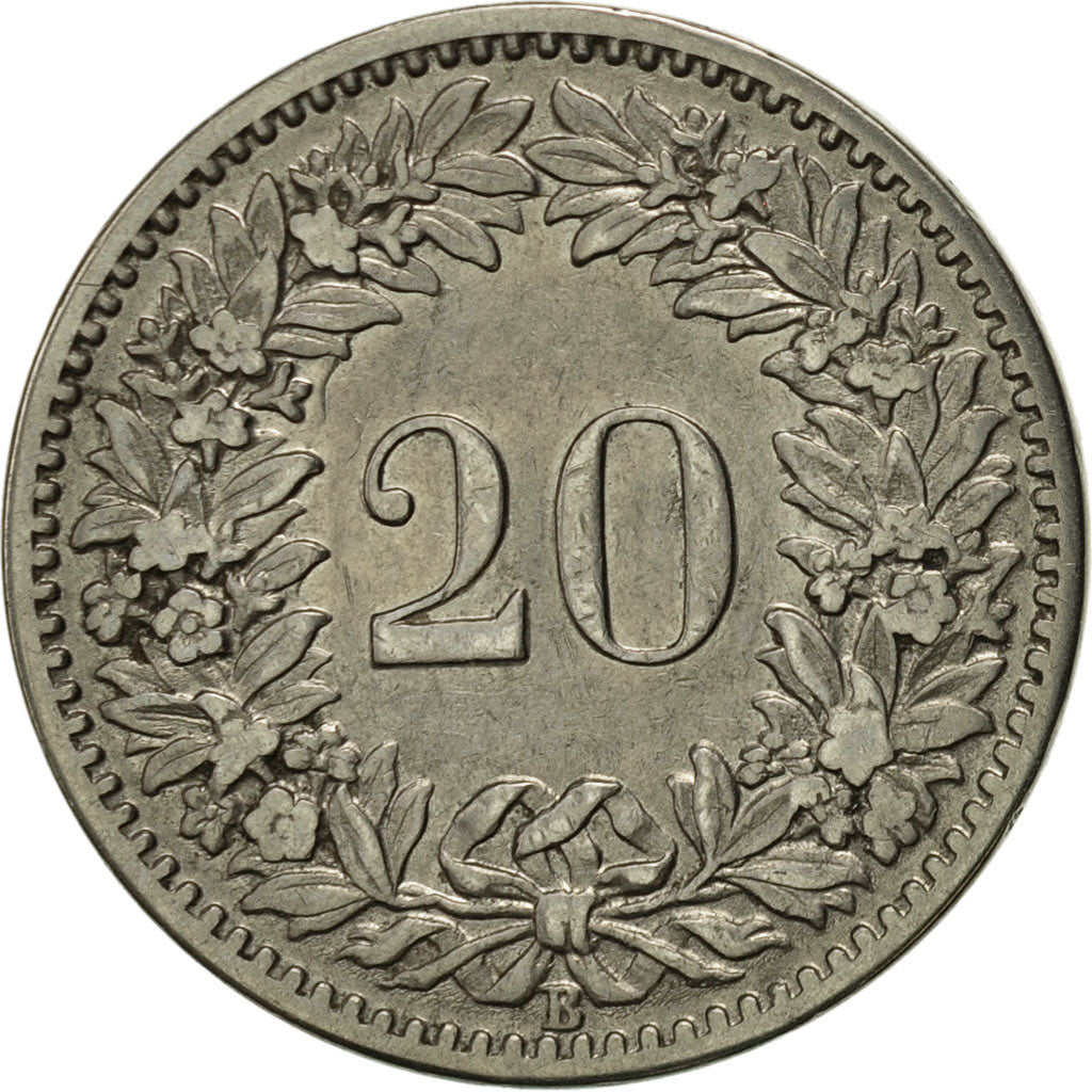 Svizzera, 20 Rappen, 1906, Bern, BB, Nichel, KM:29