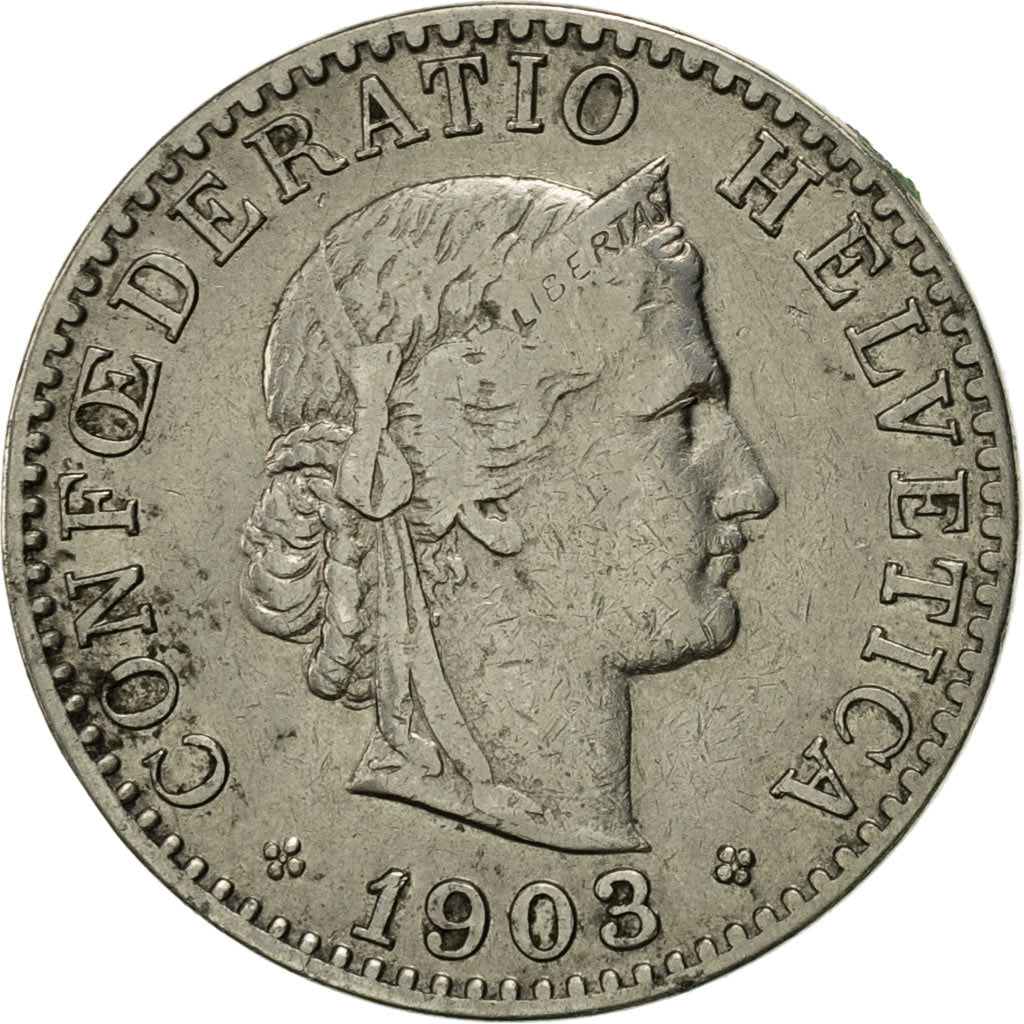 Switzerland, 20 Rappen, 1903, Bern, EF(40-45), Nickel, KM:29