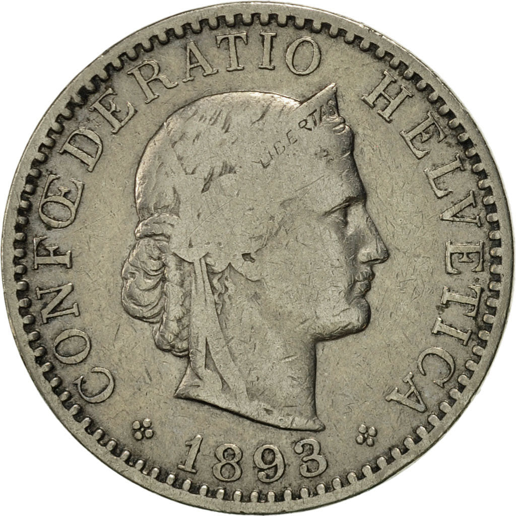 Switzerland, 20 Rappen, 1893, Bern, EF(40-45), Nickel, KM:29