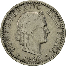 Switzerland, 20 Rappen, 1893, Bern, EF(40-45), Nickel, KM:29