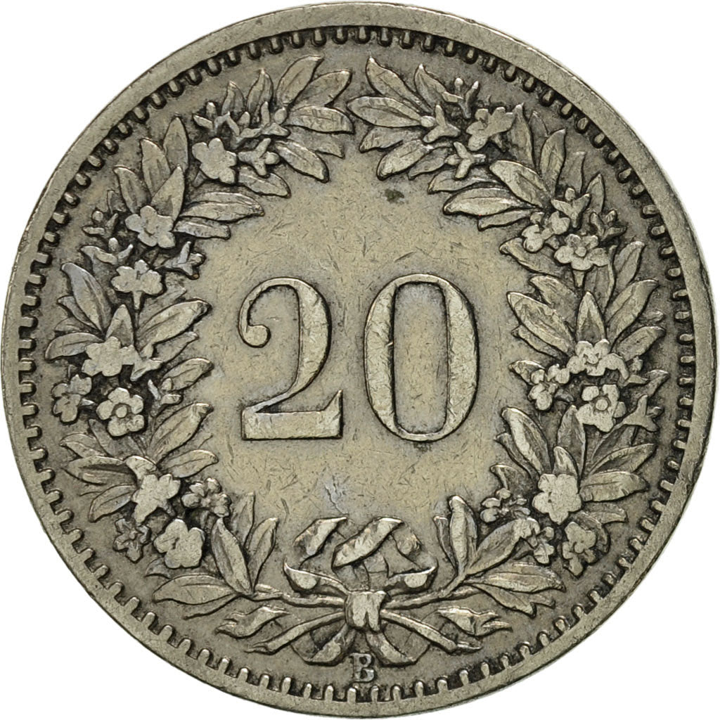 Switzerland, 20 Rappen, 1893, Bern, EF(40-45), Nickel, KM:29