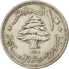 Libano, 10 Piastres, 1961, BB, Rame-nichel, KM:24