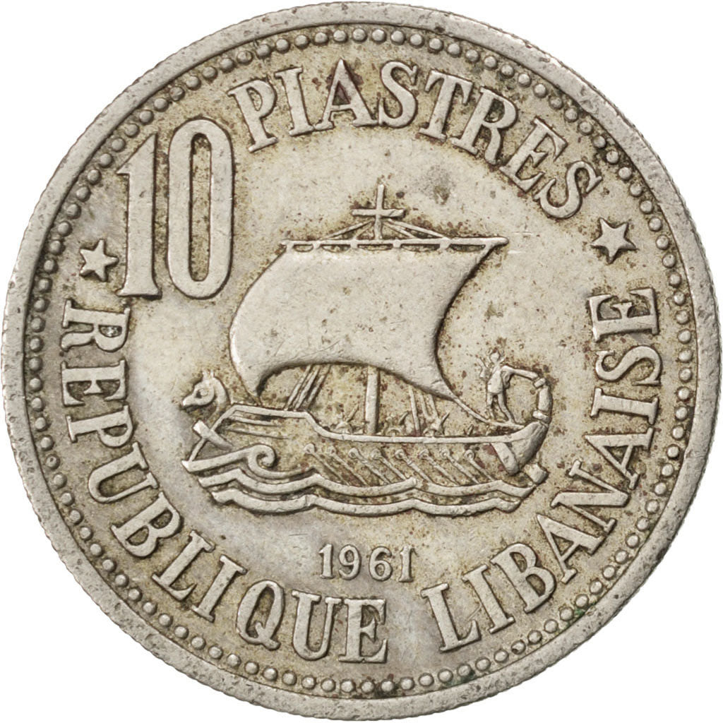 Libano, 10 Piastres, 1961, BB, Rame-nichel, KM:24