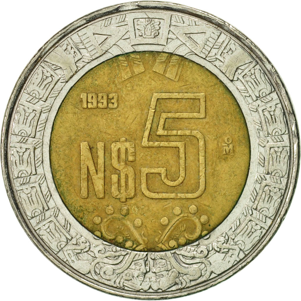 Munten, Mexico, 5 Nuevo Pesos, 1993, Mexico City, ZF, Bi-Metallic, KM:552